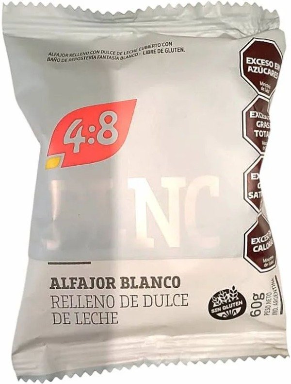 2x1 CAJA x12uni - ALFAJOR BLANCO relleno de dulce de leche SIN TACC - Marca 4:8