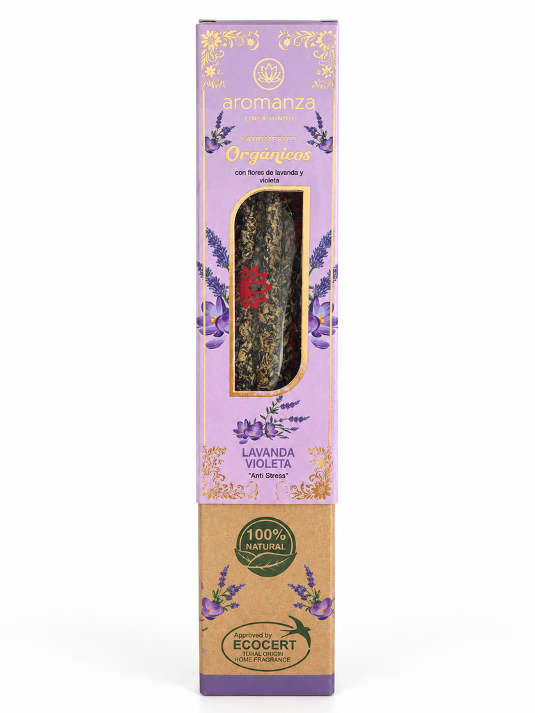 Sahumerios ORGÁNICOS LAVANDA/VIOLETA x 8 uni AROMANZA