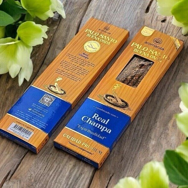 Sahumerios PALO SANTO Buena Onda PALO SANTO/REAL CHAMPA x 8 uni AROMANZA