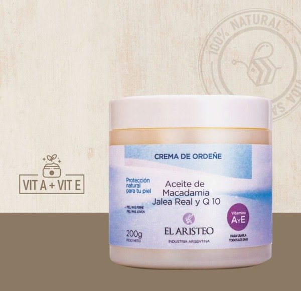 CREMA de ordeñe ACEITE de MACADAMIA, JALEA REAL y Q10 x 200g EL ARISTEO
