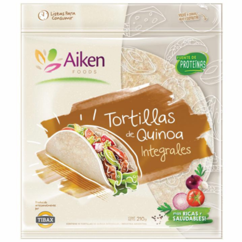 TORTILLAS de QUINOA INTEGRALES x 10 uni x 210gr AIKEN FOODS