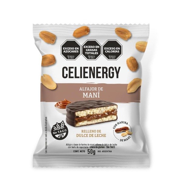 Con 50% dto Caja de Alfajores de MANI relleno de DULCE DE LECHE sin TACC x 12 uni CELIENERGY- Vencen 04/02/2026