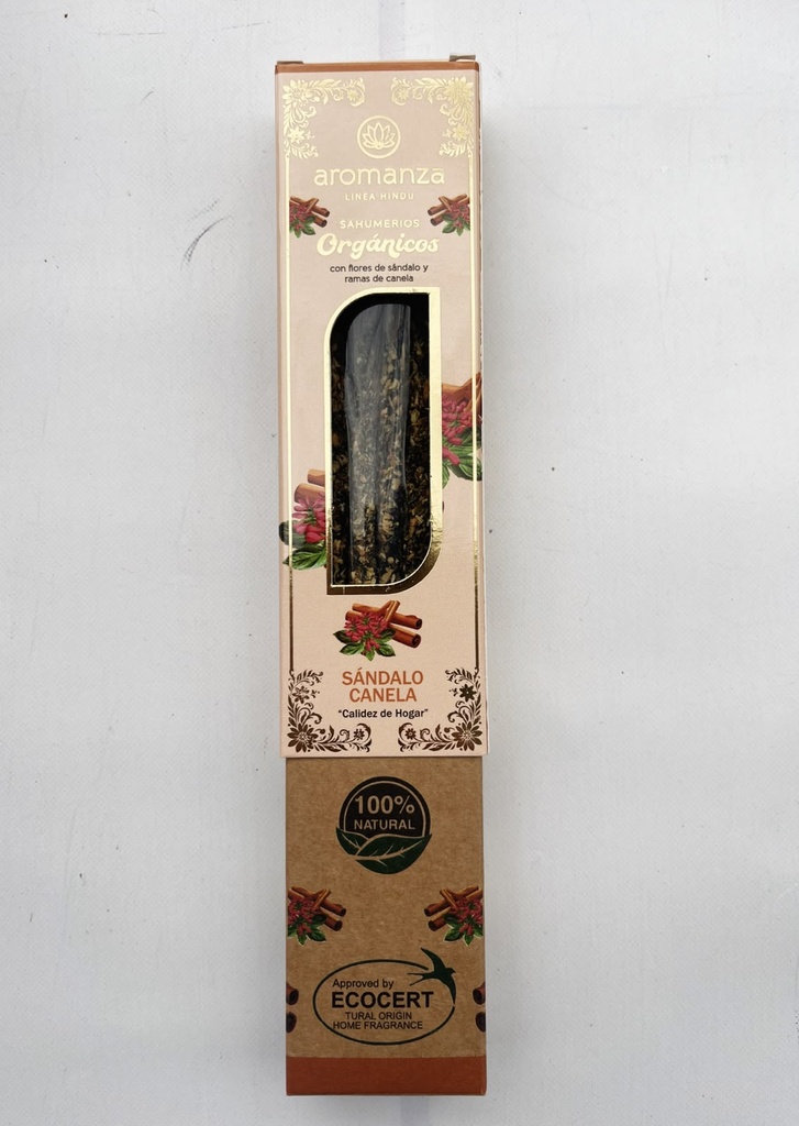 Sahumerios ORGÁNICOS SÁNDALO/CANELA x 8 uni AROMANZA
