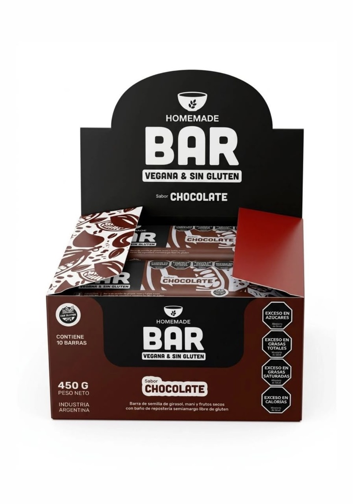 BARRA Sabor chocolate Vegana & Sin Gluten x 10 Uni HOMEMADE