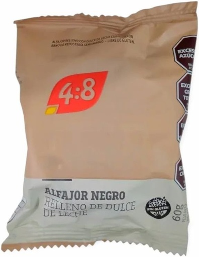 ALFAJOR NEGRO relleno de dulce de leche SIN TACC x 60g Marca 4:8