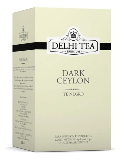 Té negro Dark Ceylon x 20 saquitos DELHI TEA