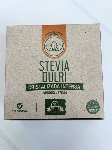 [DULRI20641044] STEVIA  CRISTALIZADA con ERITRITOL x 30 sobres SIN TACC DULRI