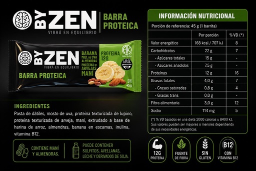 Caja barra PROTEICA Banana, miel y almendras x12u - BY ZEN